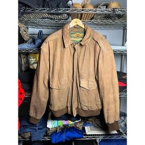 Cayenne Leather Bomber Jacket Vintage Map Lined Aviator Style Brown Mens